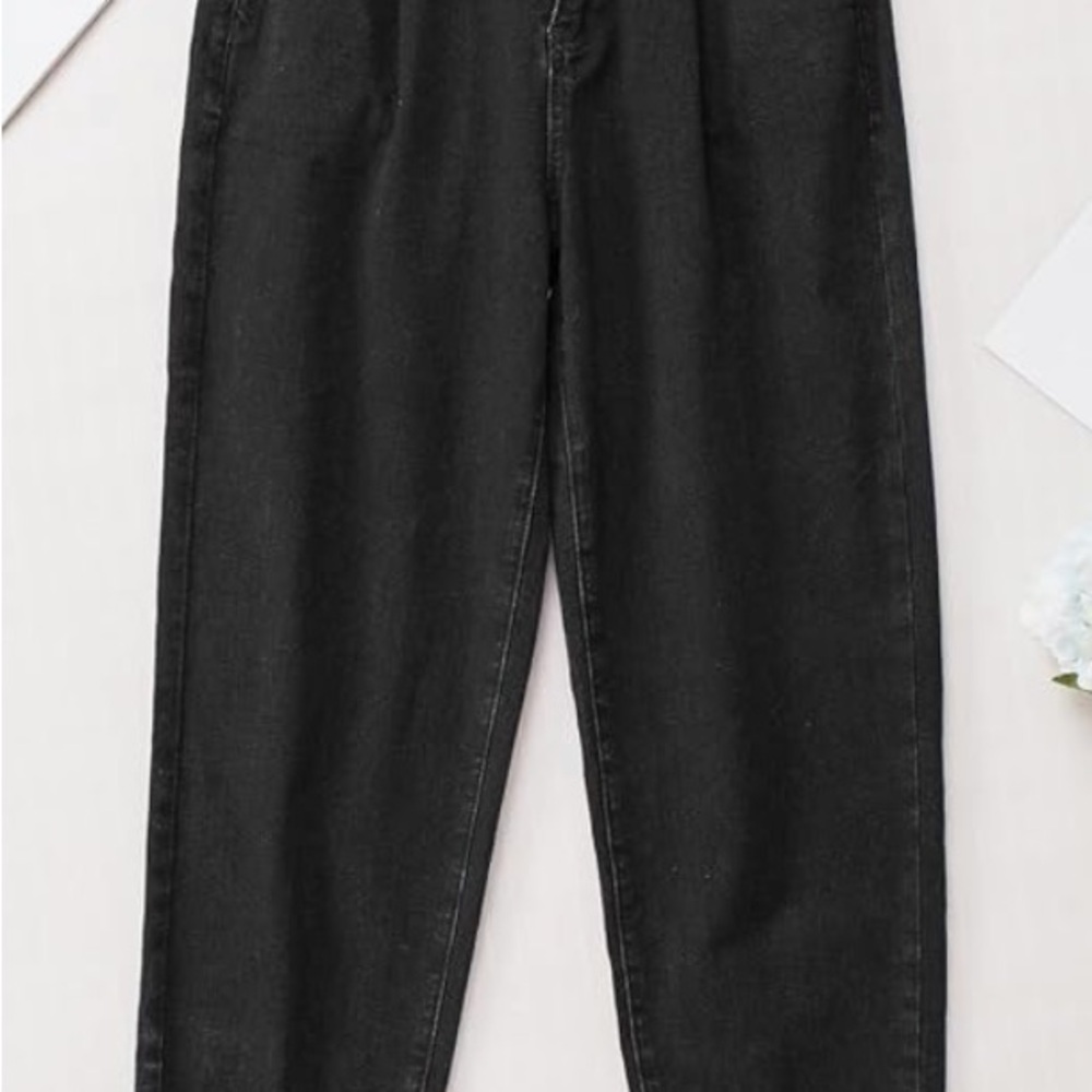 Pleat front Black Denim Pants